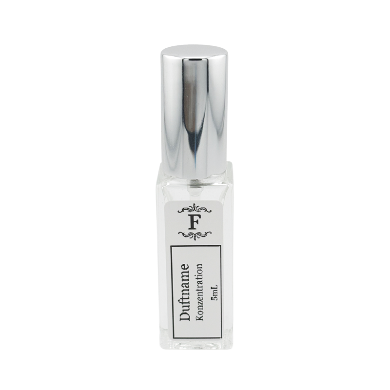Duftprobe mit Etikett "Duftname Konzentration 5 ml"