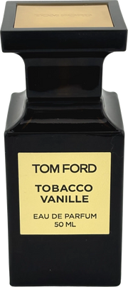 Tom Ford Tobacco Vanille Duftprobe im schwarzen Parfumflakon mit goldener Etikette